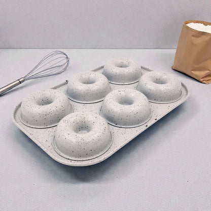 Granite 6-Cup Non-Stick Donut Baking Pan – Mini Doughnut Cake Tray for Sweet & Savoury Baking (2.5H x 26L x 18W CM) - Damoo