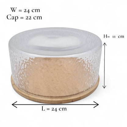 Textured Glass Cake Dome with Bamboo Base | Elegant Serving Display Cover for Cakes, Pastries & Cheese | Eco-Friendly & Modern Kitchenware