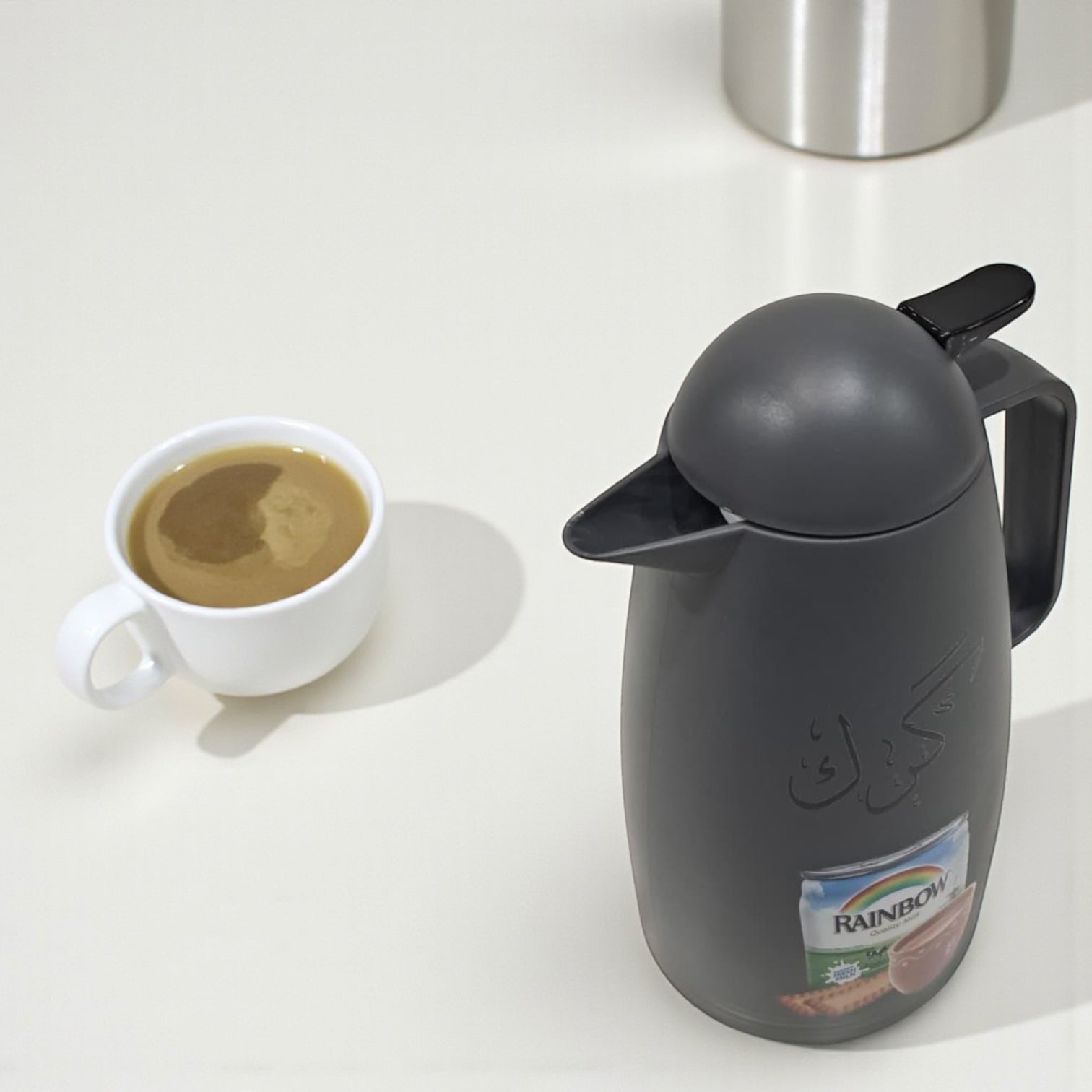 Crystal House Beige  Thermos Flask – Rainbow Milk & Biscuit Design | Double Wall Insulated Tea Flask for Hot & Cold Beverages - Damoo