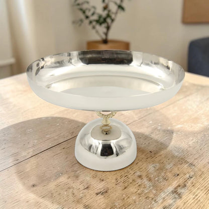Damoo Oval Metal Serving Tray with Pedestal Base – Elegant Aluminum & Steel Display Stand for Desserts, Fruits & Table Serving (19H x 29.5L x 21W CM) - Damoo