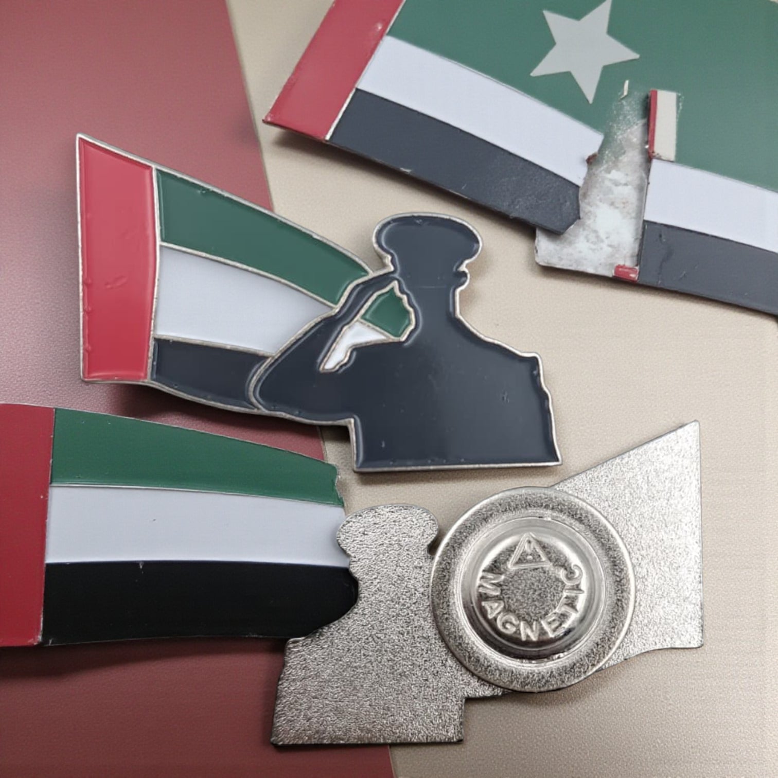 UAE National Day Magnetic Badge – Soldier Saluting with UAE Flag Enamel Pin – Patriotic Lapel Magnet for Union Day & Martyrs Day (H2.5cm x W3.5cm) - Damoo