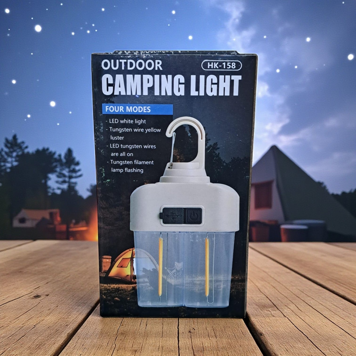 HK-158 Outdoor Camping Light – Rechargeable LED Lantern with Portable Hook, Type-C Charging, Power Display & 4 Lighting Modes - Damoo