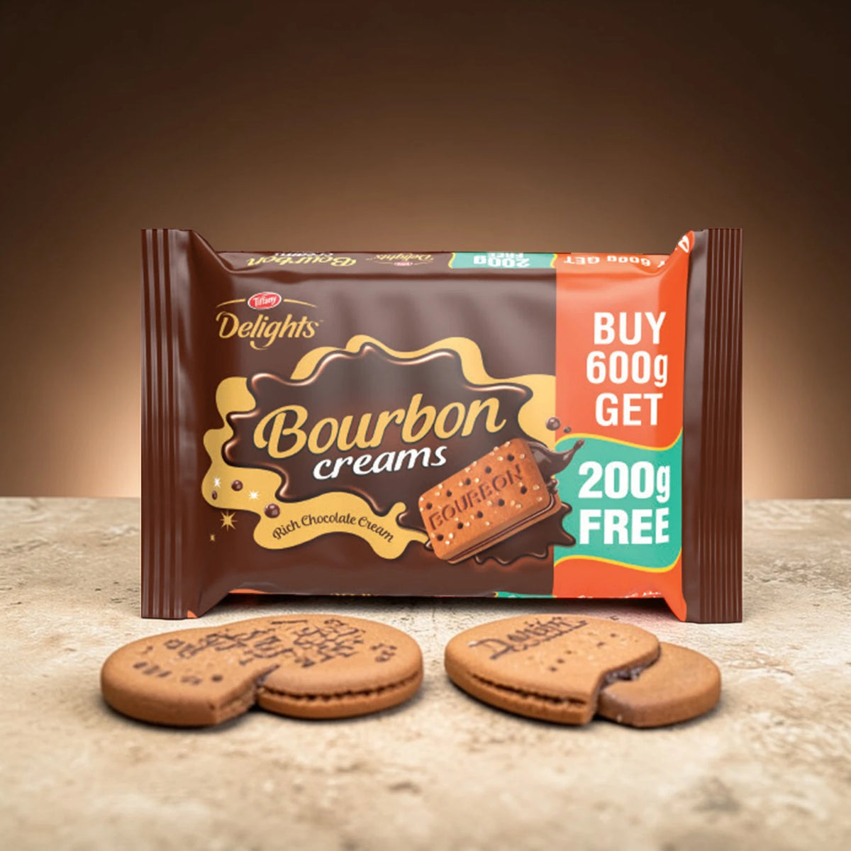 Tiffany Bourbon Cream Biscuits 200g x 6 Packs – Chocolate Sandwich Biscuits with Rich Cocoa Cream Filling, Value Pack Snack - Damoo