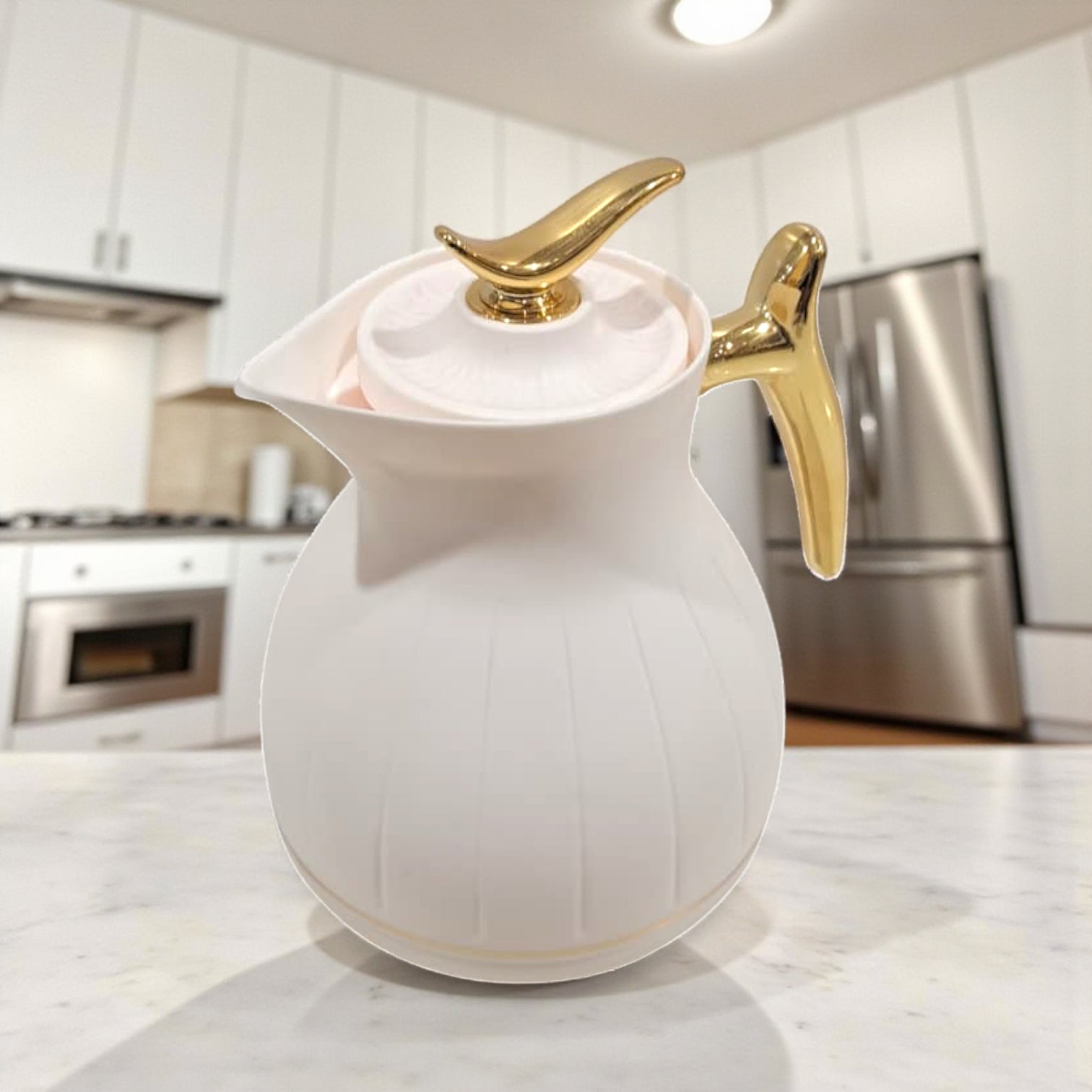 Ansa Premium Cream Thermos Flask with Gold Handle – Elegant Insulated Vacuum Jug for Hot & Cold Drinks - Damoo