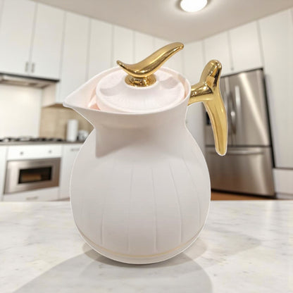 Ansa Premium Cream Thermos Flask with Gold Handle – Elegant Insulated Vacuum Jug for Hot & Cold Drinks - Damoo