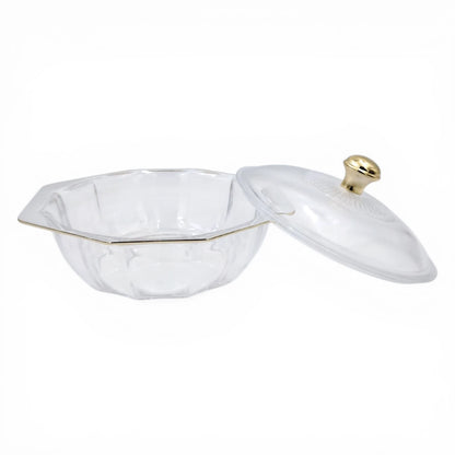 Multi-Purpose Acrylic Serving Bowl with Lid Gold Knob Decorative Table Bowl for Sweets Nuts & Snacks (H(13cm) x W(19.5cm) x L(22cm) x Base(18cm) x cap(18cm)) - Damoo