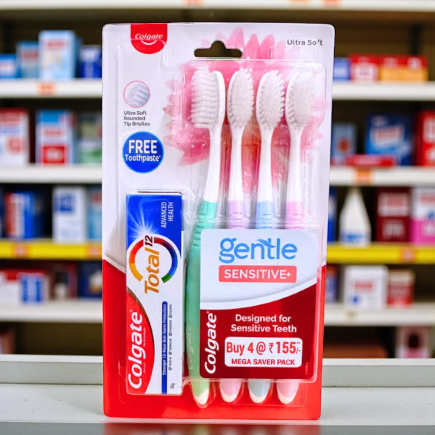 Colgate Sensitive Toothbrush – Pack of 4 | Ultra-Soft Bristles, Flexible Neck & Gentle Cleaning for Sensitive Teeth & Gums - Damoo
