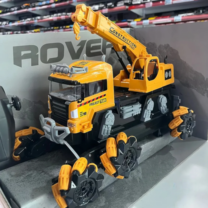 SYRCAR Remote Control Construction Rover Truck with Crane | 6-Wheel RC Stunt Vehicle | Rechargeable Engineering Toy for Kids 6+ with Climbing & Lifting Functions
