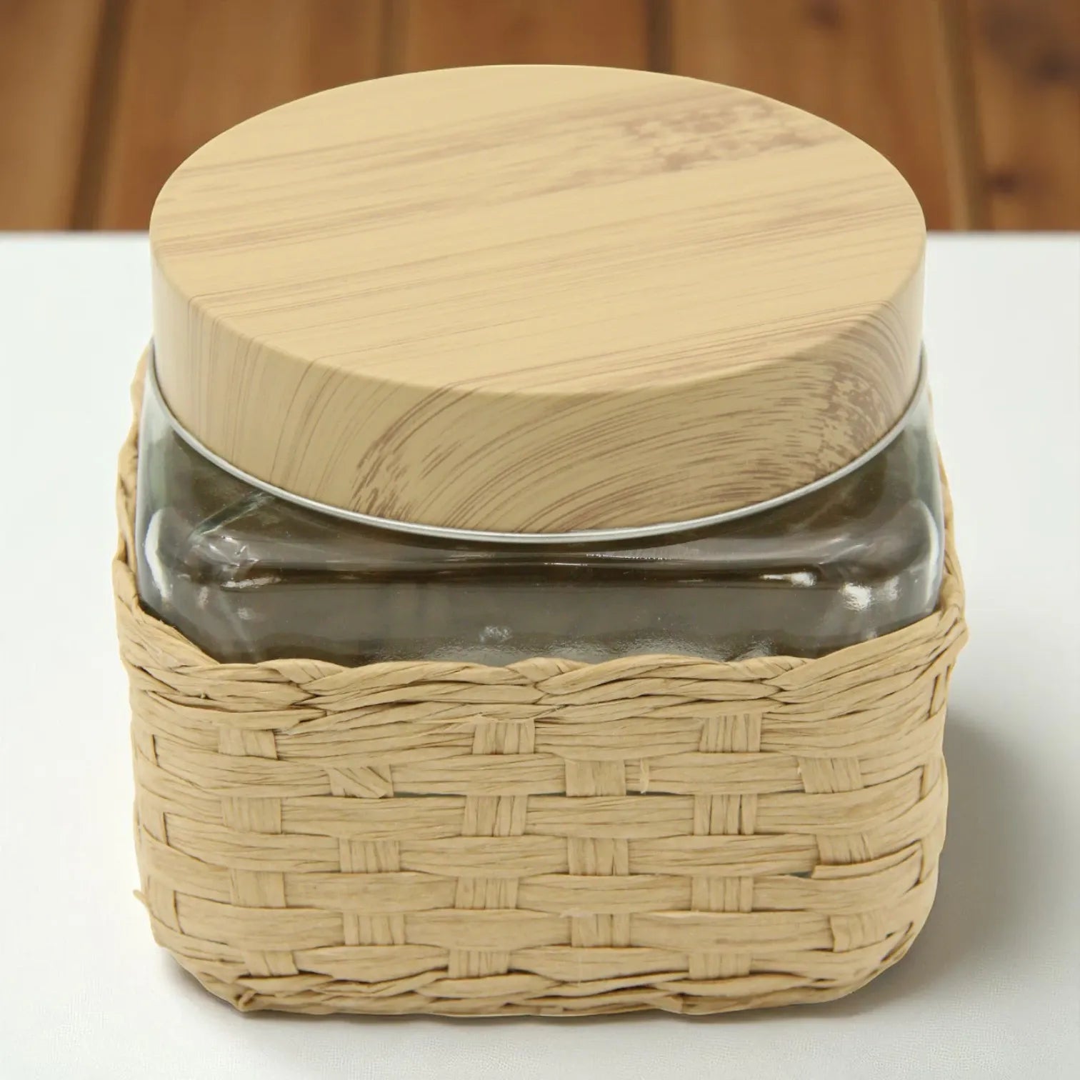 Eco-Friendly Glass Storage Jar with Bamboo Lid & Woven Sleeve – Airtight Kitchen Canister for Dry Goods, Spices, or Coffee - Damoo
