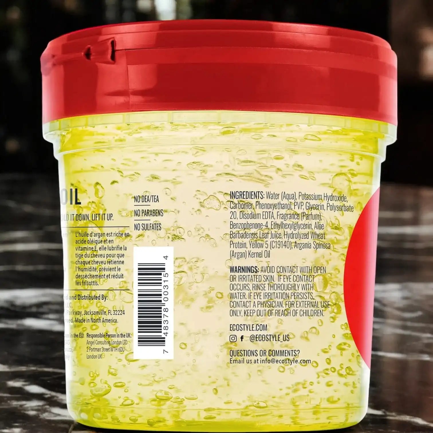 Eco Oil Styling Gel – 236ml (8 fl oz) – Alcohol-Free Hair Gel with UV Protection – Controls Frizz, Adds Shine, Moisturizes & Strengthens Hair – Long-Lasting Lightweight Hold - Damoo