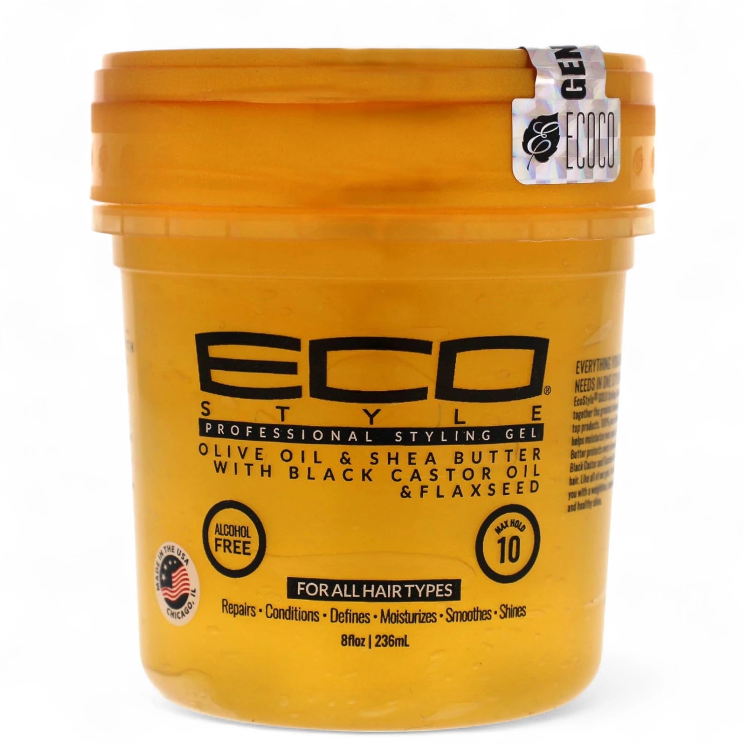 Eco Style Hair Gel – Olive Oil, Shea Butter, Black Castor & Flaxseed – 236ml | Strong Hold, Shine & Hair Growth Formula - Damoo
