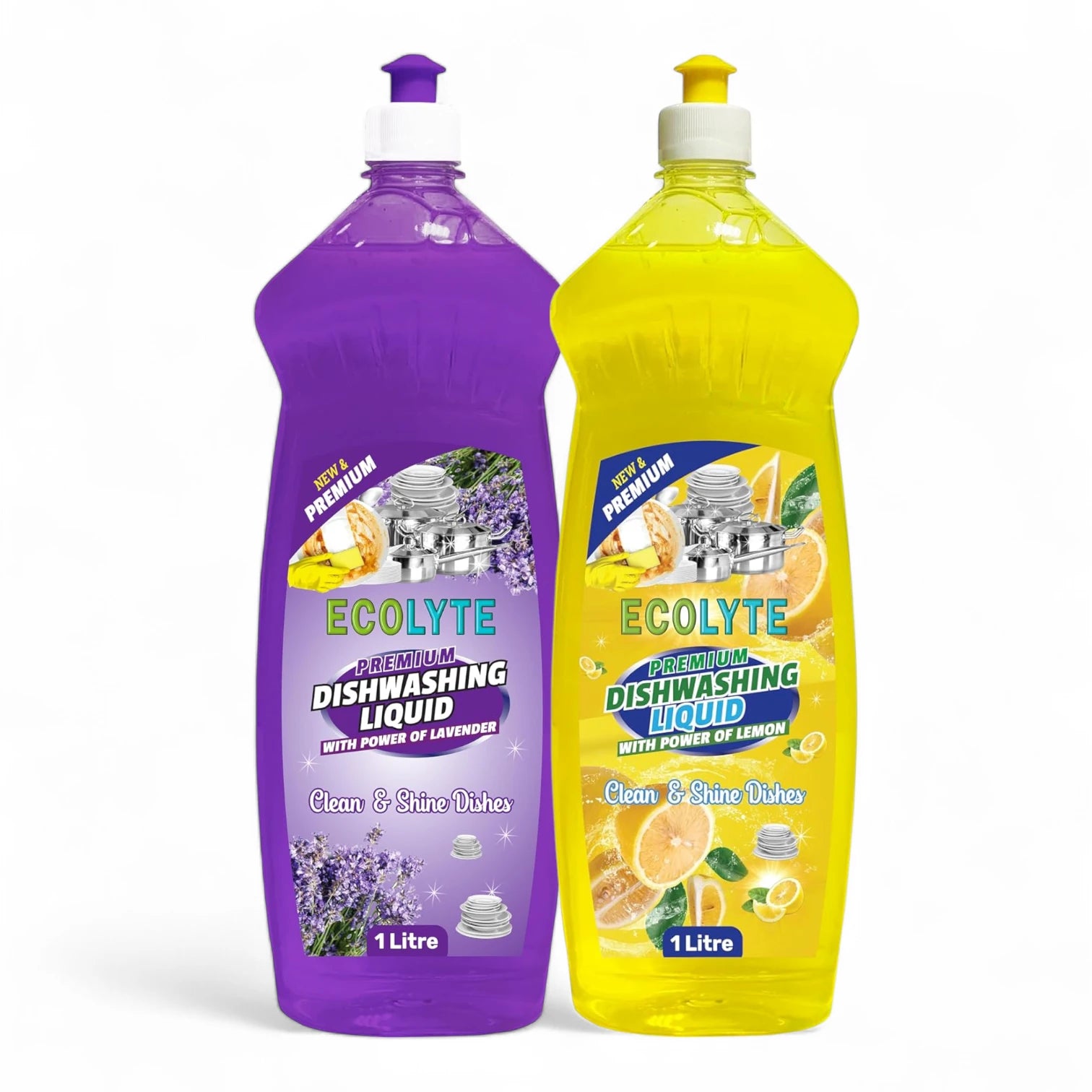 ECOLYTE Antibacterial Dishwashing Liquid – Pack of 2 (Lemon & Lavender, 1L) | 5+ Action Formula | All-Purpose Grease Remover & Kitchen Cleaner - Damoo