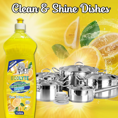 ECOLYTE Antibacterial Dishwashing Liquid – Pack of 2 (Lemon & Lavender, 1L) | 5+ Action Formula | All-Purpose Grease Remover & Kitchen Cleaner - Damoo