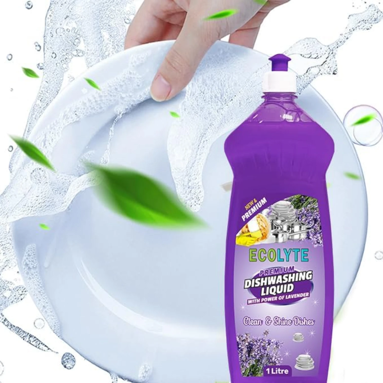 ECOLYTE Platinum Antibacterial Dishwashing Liquid – Pack of 2 (Green Apple & Lavender, 1L Each) | 5+ Action Formula | Grease Remover, No Residue, All-Purpose Kitchen Cleaner - Damoo
