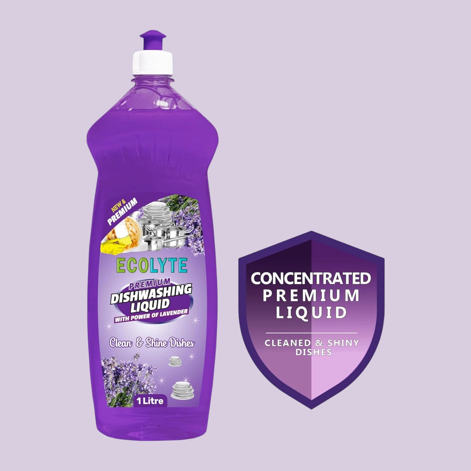 ECOLYTE Platinum Antibacterial Dishwashing Liquid – Pack of 2 (Green Apple & Lavender, 1L Each) | 5+ Action Formula | Grease Remover, No Residue, All-Purpose Kitchen Cleaner - Damoo