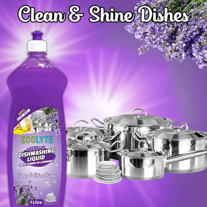 ECOLYTE Platinum Antibacterial Dishwashing Liquid – Pack of 2 (Green Apple & Lavender, 1L Each) | 5+ Action Formula | Grease Remover, No Residue, All-Purpose Kitchen Cleaner - Damoo