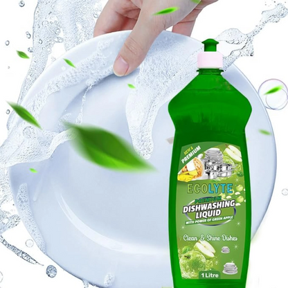 ECOLYTE Platinum Antibacterial Dishwashing Liquid – Pack of 2 (Green Apple & Lavender, 1L Each) | 5+ Action Formula | Grease Remover, No Residue, All-Purpose Kitchen Cleaner - Damoo