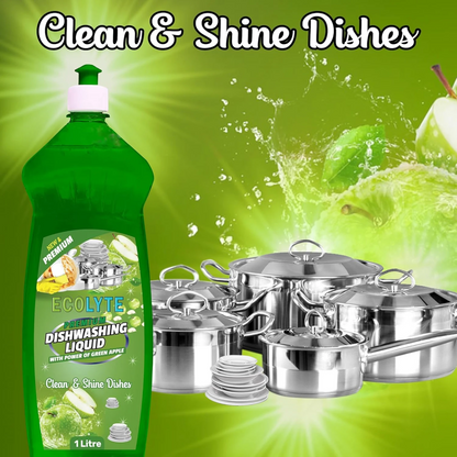 ECOLYTE Platinum Antibacterial Dishwashing Liquid – Pack of 2 (Green Apple & Lavender, 1L Each) | 5+ Action Formula | Grease Remover, No Residue, All-Purpose Kitchen Cleaner - Damoo