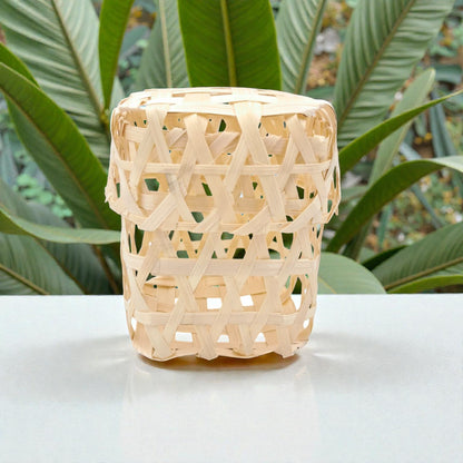 Handmade Natural Bamboo Storage Basket – Small Woven Decorative Organizer for Home Décor, Gift Packaging & Table Storage (14.5H x 12W x 12L CM) - Damoo
