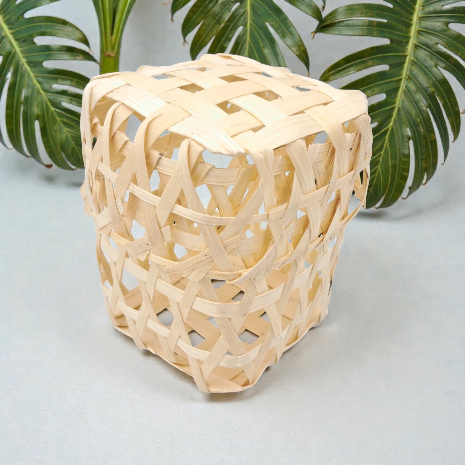 Handmade Natural Bamboo Storage Basket – Small Woven Decorative Organizer for Home Décor, Gift Packaging & Table Storage (14.5H x 12W x 12L CM) - Damoo
