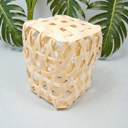 Handmade Natural Bamboo Storage Basket – Small Woven Decorative Organizer for Home Décor, Gift Packaging & Table Storage (14.5H x 12W x 12L CM) - Damoo