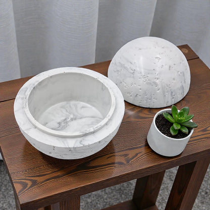 Modern Marble-Style Incense Burner Set with Tray & Storage Box – White Decorative Bakhoor Burner for Home, Majlis & Prayer Space (Burner: 9.5H x 10L × 10W CM) - Damoo