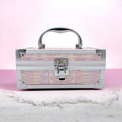 Premium Aluminum Jewelry Storage Box with Mirror & Removable Velvet Organizer – Compact Makeup & Accessories Case (H14cm x W13cm x L18cm) - Damoo