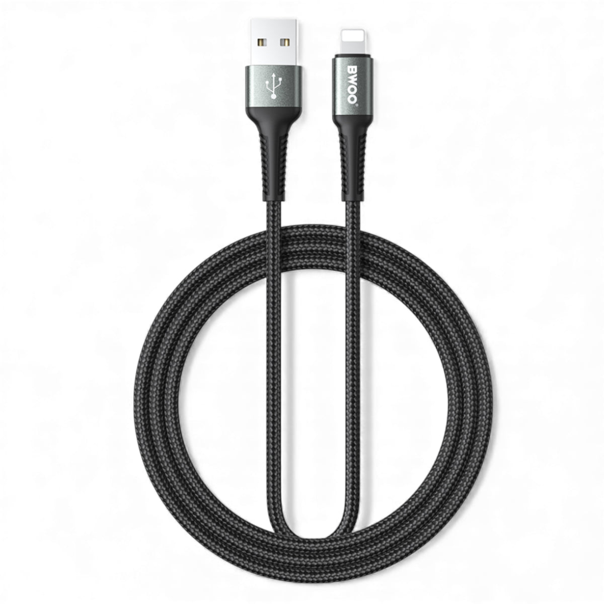 BWOO USB-A to Lightning Fast Charging & Data Cable 2M – Nylon Braided 2.4A High-Speed Transfer with Aluminum Alloy Connectors for iPhone & iPad – Black (BO-X288L-2M)