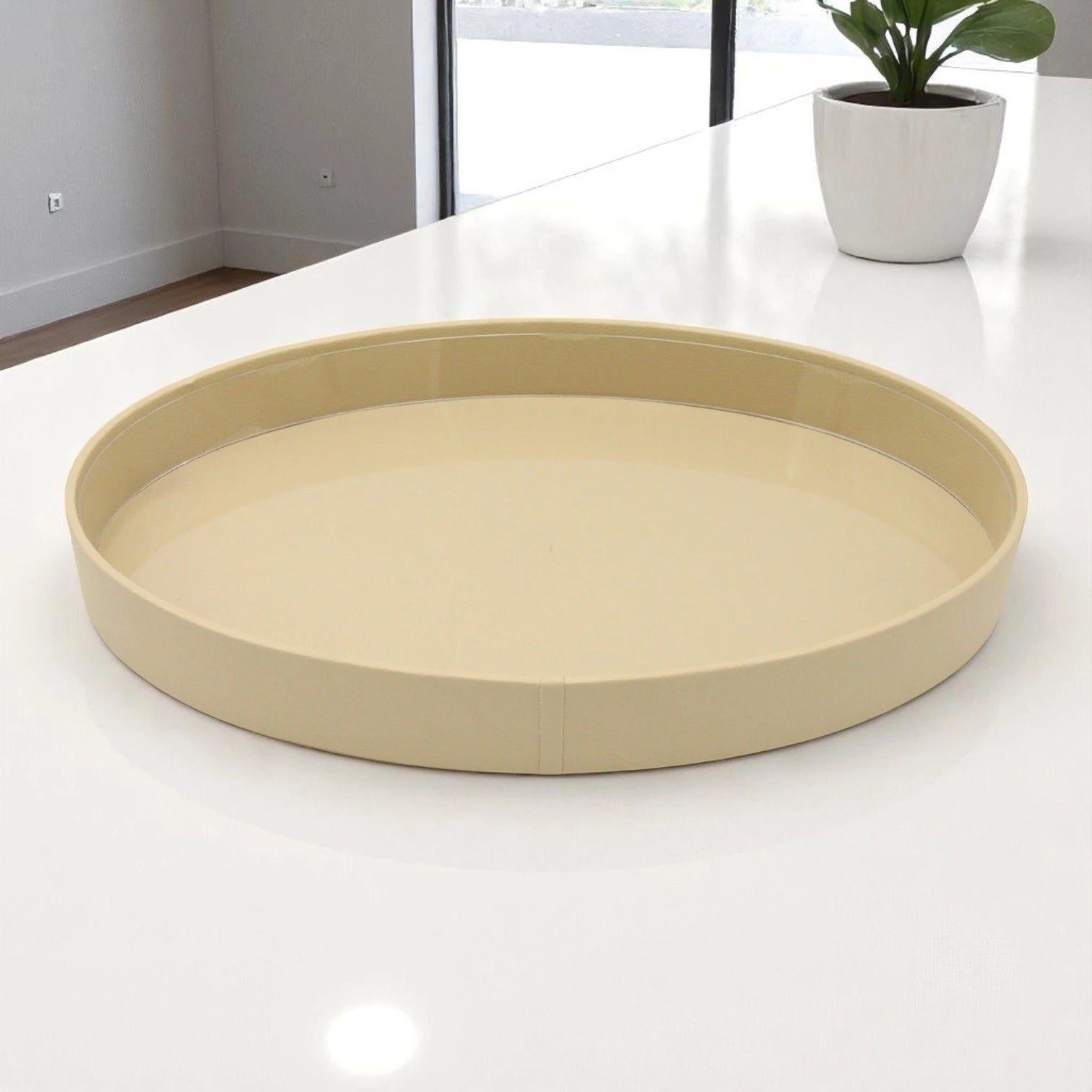 Elegant Beige Oval Leather Tray with Gold Accent – Decorative Storage Tray with Lid for Jewelry, Keys, or Vanity Display - Damoo