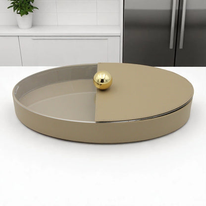 Elegant Beige Oval Leather Tray with Gold Accent – Decorative Storage Tray with Lid for Jewelry, Keys, or Vanity Display - Damoo
