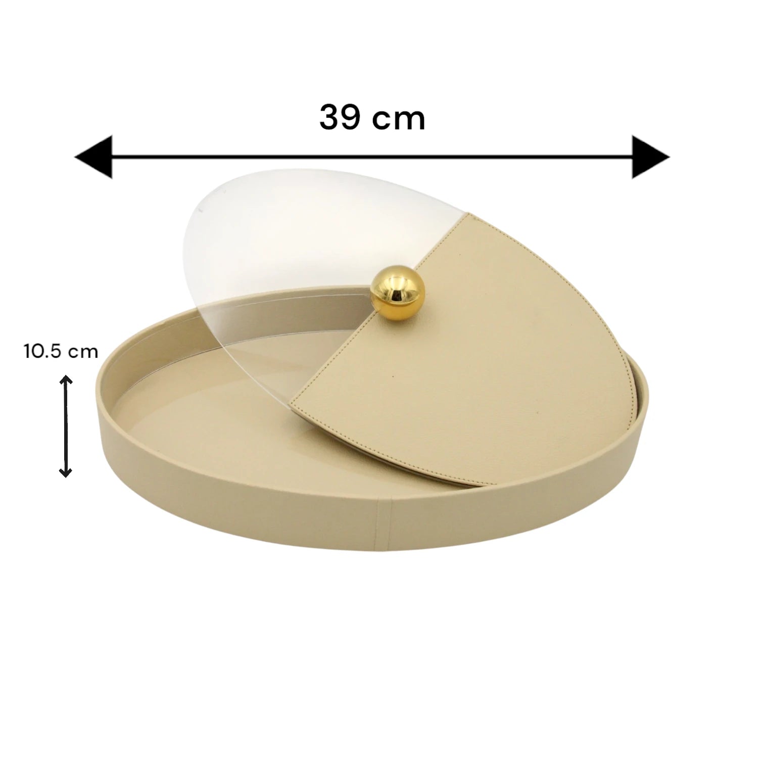 Elegant Beige Oval Leather Tray with Gold Accent – Decorative Storage Tray with Lid for Jewelry, Keys, or Vanity Display - Damoo