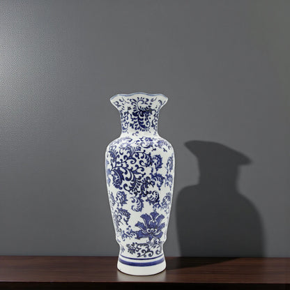 Elegant Blue and White Porcelain Vase – Hand-Painted Ceramic Decorative Flower Vase for Living Room, Dining Table, Entryway or Office – Classic Vintage-Style Chinese-Inspired Home Decor Accent - Damoo