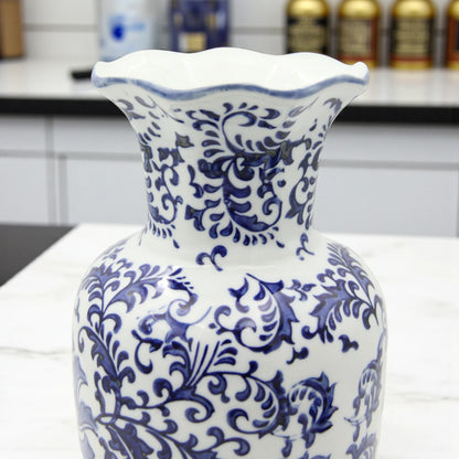 Elegant Blue and White Porcelain Vase – Hand-Painted Ceramic Decorative Flower Vase for Living Room, Dining Table, Entryway or Office – Classic Vintage-Style Chinese-Inspired Home Decor Accent - Damoo
