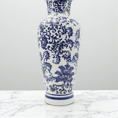 Elegant Blue and White Porcelain Vase – Hand-Painted Ceramic Decorative Flower Vase for Living Room, Dining Table, Entryway or Office – Classic Vintage-Style Chinese-Inspired Home Decor Accent - Damoo