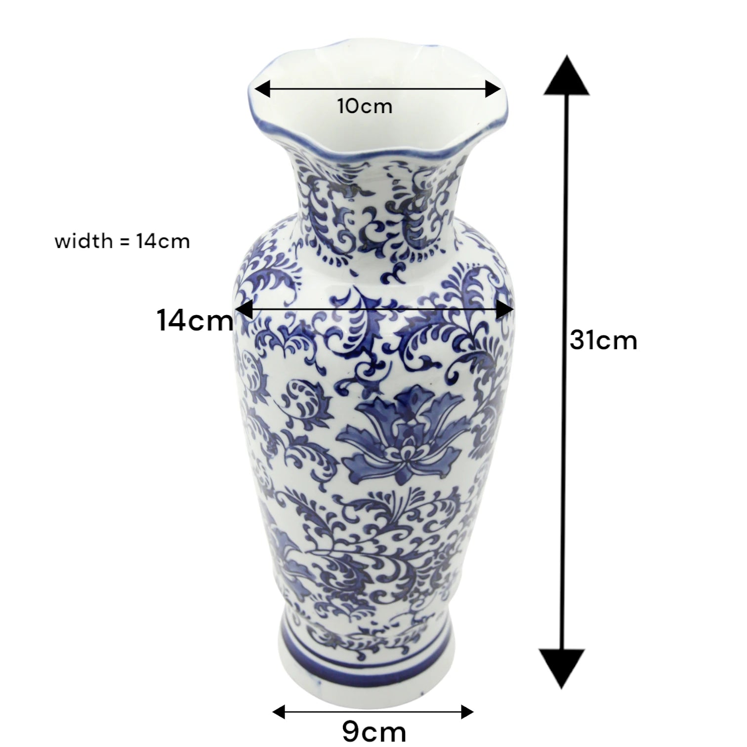 Elegant Blue and White Porcelain Vase – Hand-Painted Ceramic Decorative Flower Vase for Living Room, Dining Table, Entryway or Office – Classic Vintage-Style Chinese-Inspired Home Decor Accent - Damoo