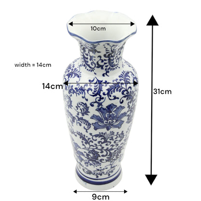 Elegant Blue and White Porcelain Vase – Hand-Painted Ceramic Decorative Flower Vase for Living Room, Dining Table, Entryway or Office – Classic Vintage-Style Chinese-Inspired Home Decor Accent - Damoo