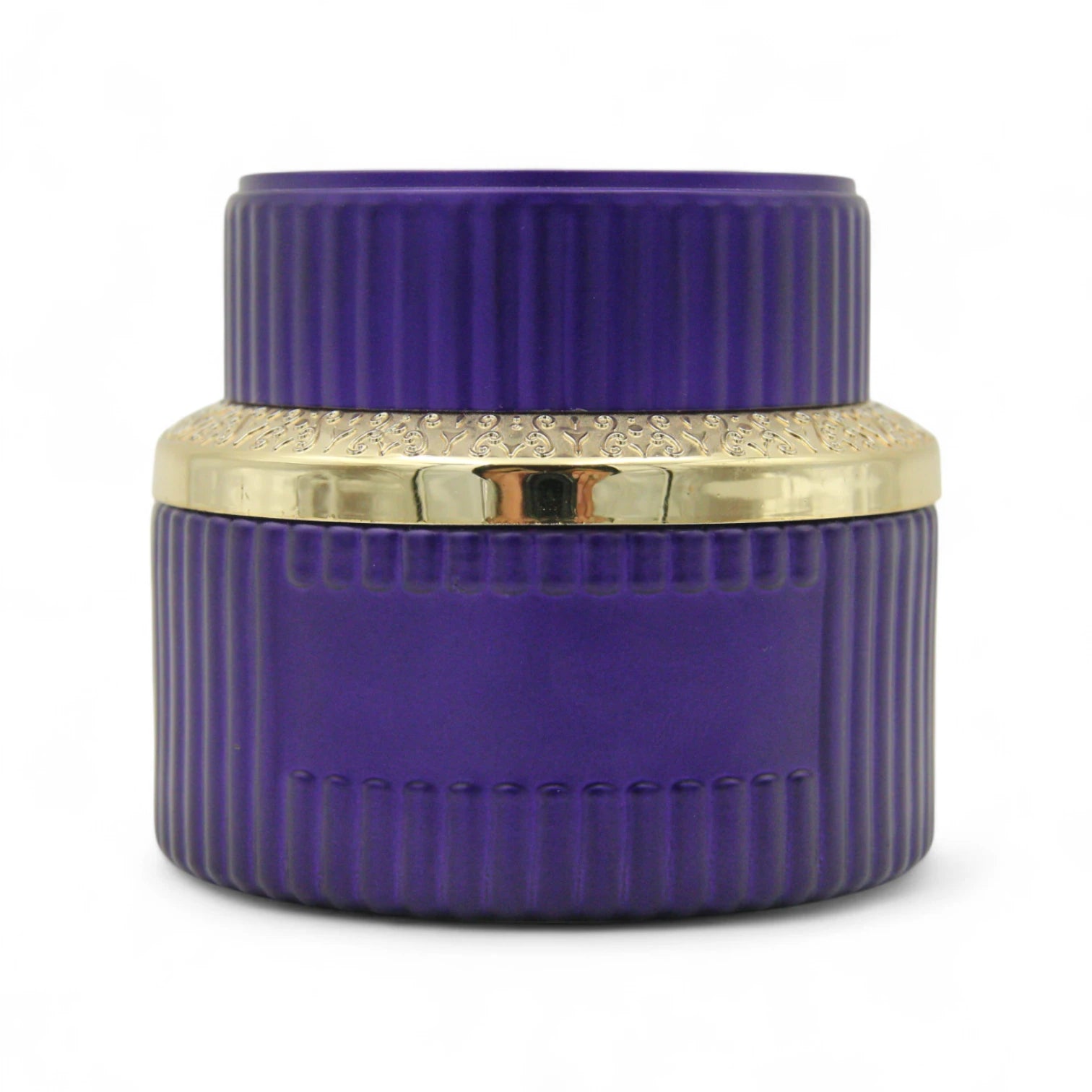 Elegant Empty Bakhoor Storage Jar 200ML – Deep Purple Glass with Gold Lid & Unique Gold Pattern Design - Damoo