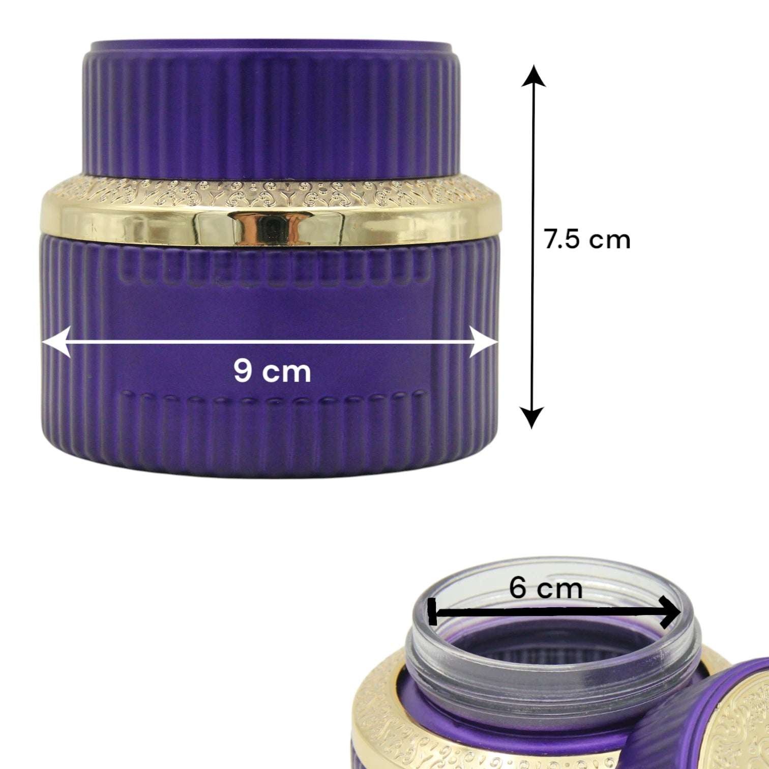 Elegant Empty Bakhoor Storage Jar 200ML – Deep Purple Glass with Gold Lid & Unique Gold Pattern Design - Damoo