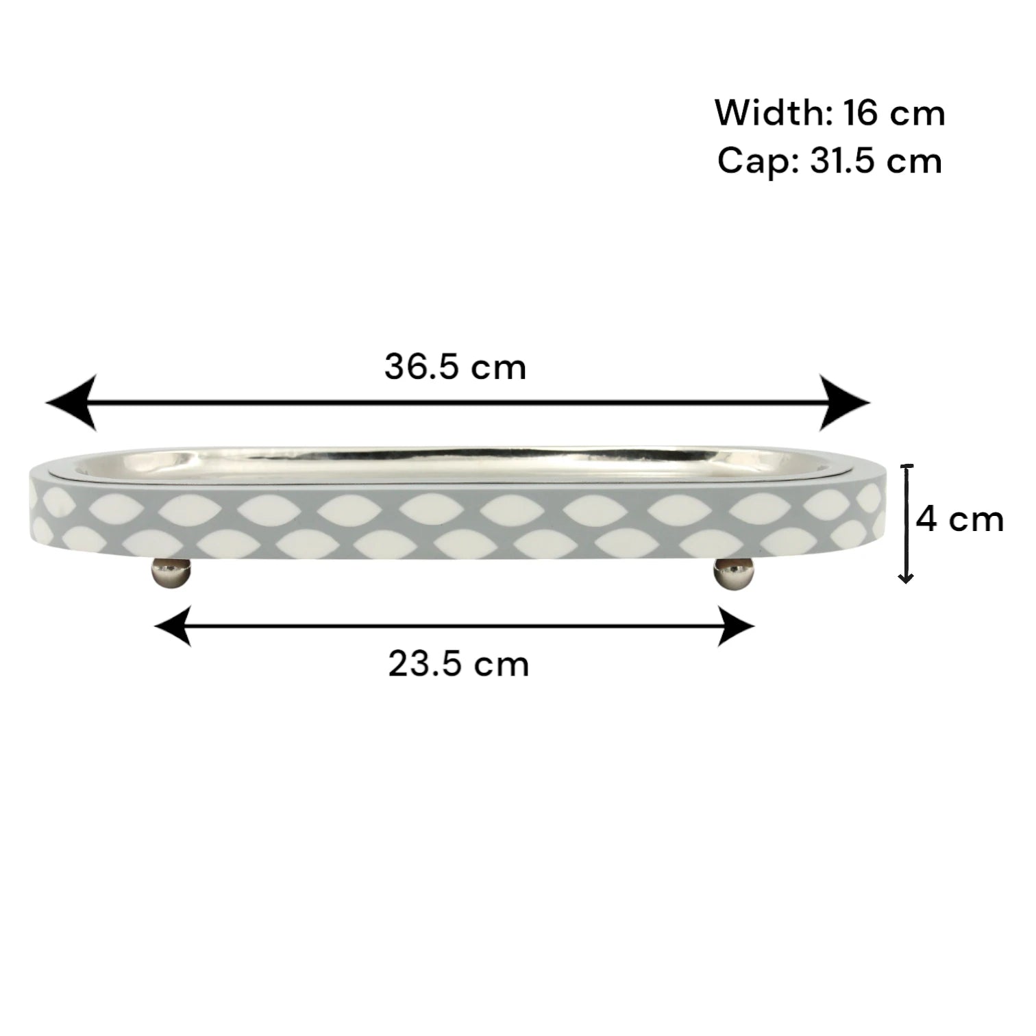 Elegant Oval Metal-Look Serving Tray with Grey Pattern & Decorative Ball Feet – Stylish Platter for Food Presentation & Home Décor - Damoo