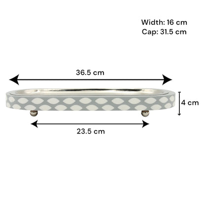 Elegant Oval Metal-Look Serving Tray with Grey Pattern & Decorative Ball Feet – Stylish Platter for Food Presentation & Home Décor - Damoo