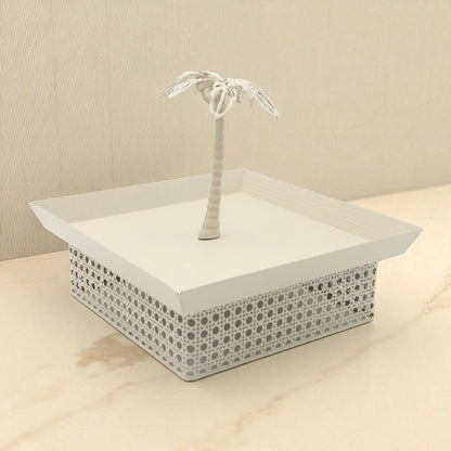 Elegant Palm-Inspired Multipurpose Tray | Modern Square Design with Metallic Base | Ideal for Serving, Decor, or Gifting - Damoo