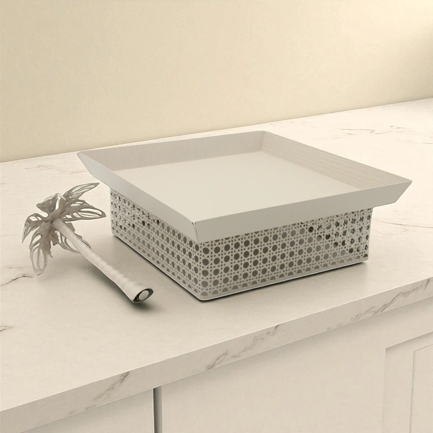 Elegant Palm-Inspired Multipurpose Tray | Modern Square Design with Metallic Base | Ideal for Serving, Decor, or Gifting - Damoo