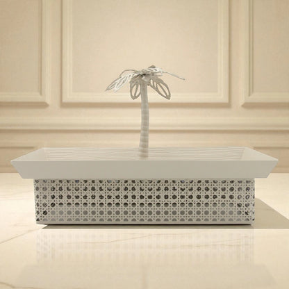 Elegant Palm-Inspired Rectangular Serving Tray | Sleek Raised Edge Design with Metallic Base | Perfect for Dates, Desserts, Decor & Gifting - Damoo