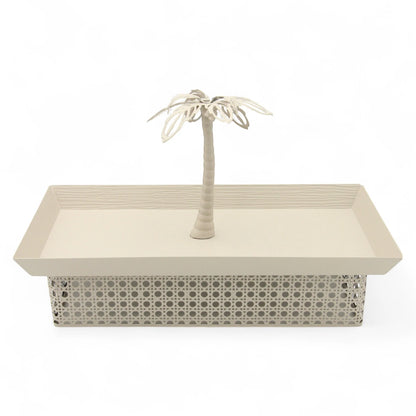 Elegant Palm-Inspired Rectangular Serving Tray | Sleek Raised Edge Design with Metallic Base | Perfect for Dates, Desserts, Decor & Gifting - Damoo