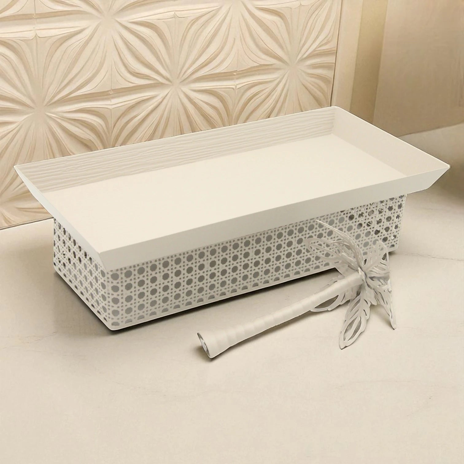 Elegant Palm-Inspired Rectangular Serving Tray | Sleek Raised Edge Design with Metallic Base | Perfect for Dates, Desserts, Decor & Gifting - Damoo