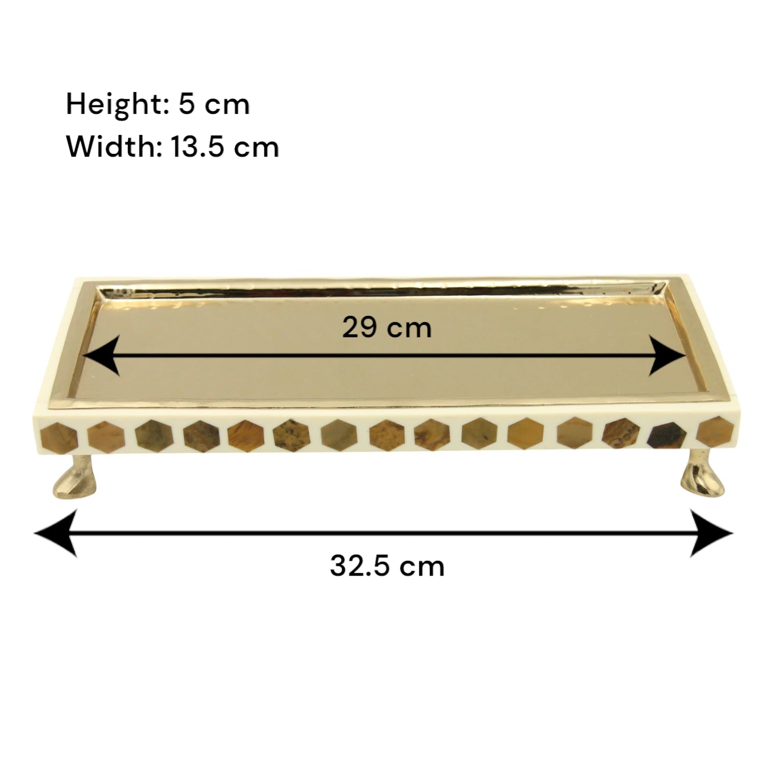 Elegant Rectangular Gold Metal-Look Serving Tray with Cream Base & Brown Geometric Design – Decorative Platter with Raised Feet for Stylish Food Presentation & Home Décor - Damoo