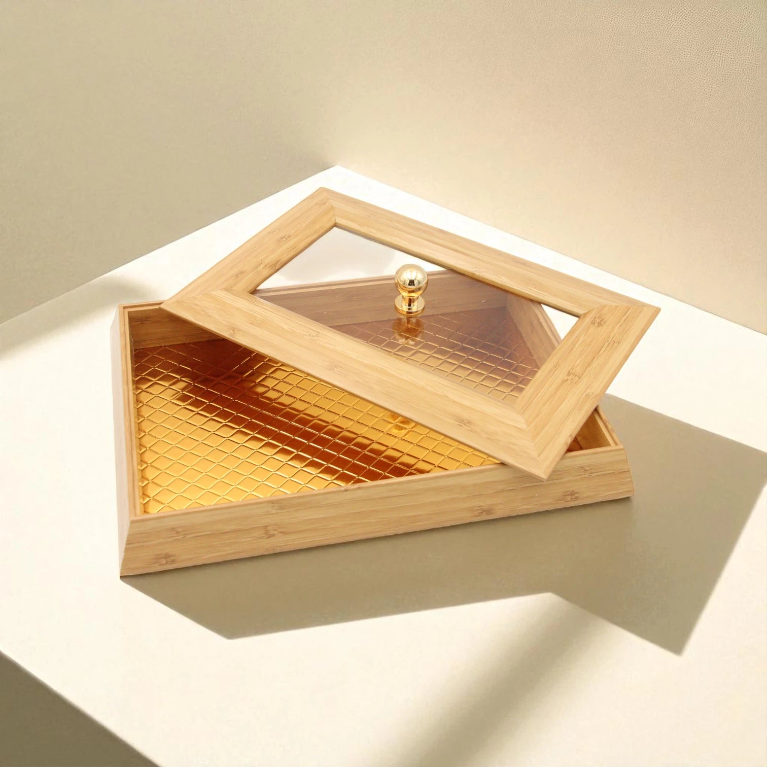 Elegant Rectangular Multi-Purpose Storage & Serving Box with Gold Handle - Perfect for Kitchens, Living Rooms & Vanities - Damoo