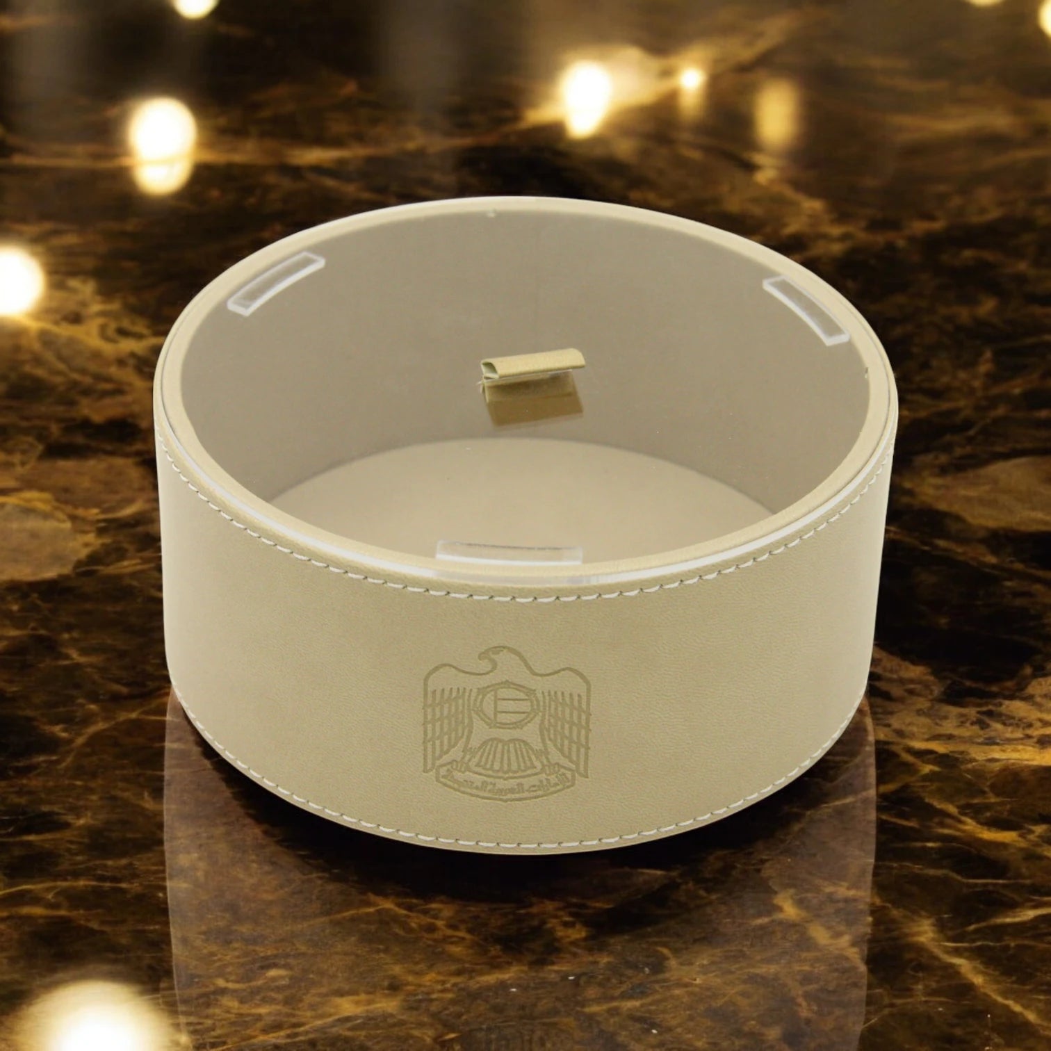 Elegant Round Serving Tray with Acrylic Cover – UAE Logo & Minimalist Design Tray for Breakfast, Snacks, Drinks & Home Organization - Damoo