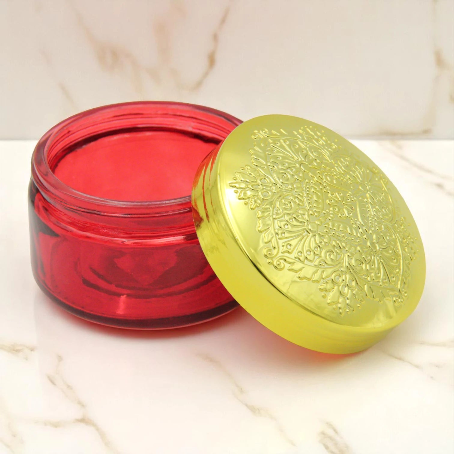 Elegant Semi-Clear Red Bakhoor Jar with Gold Lid 200ML – Luxury Storage for Oud, Bakhoor & More - Damoo