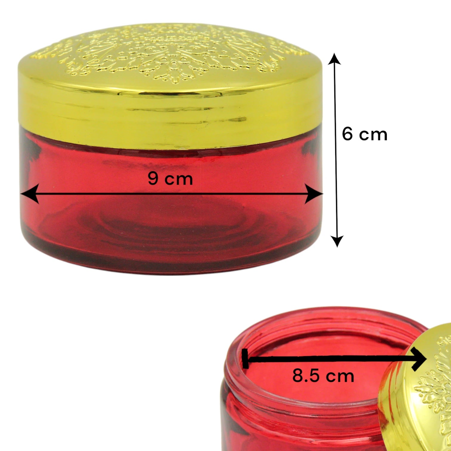 Elegant Semi-Clear Red Bakhoor Jar with Gold Lid 200ML – Luxury Storage for Oud, Bakhoor & More - Damoo